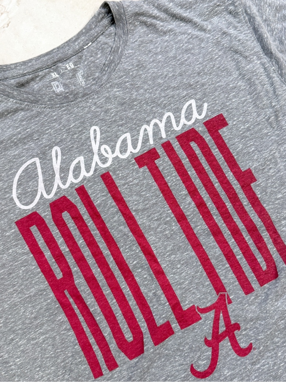 Alabama Roll Tide Gray Crimson Cropped Tee XL Football Fan Shirt SEC Gameday